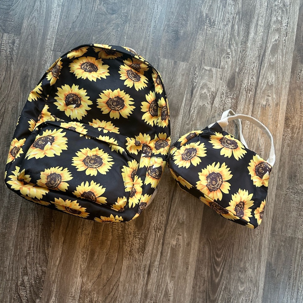 Sunflower Print Kids Backpack and Lunch Bag Set